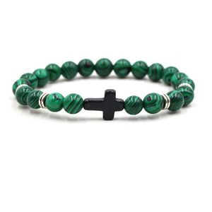 Pulseira com cruz de Jesus frisada Jóias para mulheres e homens Pedra natural estiramento Pulseiras elásticas Drop Delivery Dhm4E