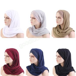 Nuovo Hijab istantaneo con cappuccio Hijab tinta unita per donna Velo Hijab islamico musulmano Cap Cofano Sciarpa Sottoveste Cappellini Copricapo