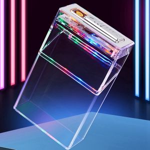 COOL USB Smoking Lighter Transparent Colorful Atmosphere Light Lamp Multifunctional Herb Tobacco Cigarette Holder Stash Case Portable Storage Box Container