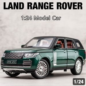 Diecast Model car 1 24 Rover Range Rover Suv Car Model Simulation Sound And Light Pull Back Alloy Car Collection Ornaments Boy Toy Car Gifts 230711