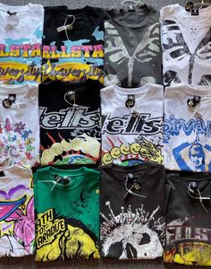 Herr T-shirts Flerfärgad Hellstar T-shirt Sommar Ny Flame Abstrakt brevtryck HELLSTAR Herr Dam Lös Kortärmad T-shirt Real Photo T230712