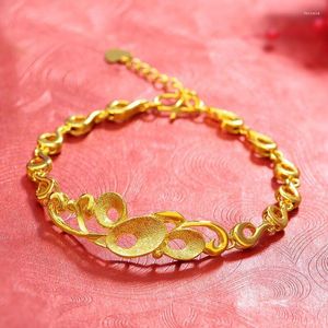 Länkarmband MxGxFam ( 18 Cm 3 ) Generösa blommönster Armband för eleganta kvinnor bröllopssmycken 24 K rent guld färg från XP