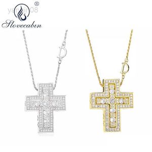 ペンダントネックレスSlovecabin 925 Sterling Silver Italy Luxulry Double Cross DレターチェーンベルエポックジルコンペンダントネックレスジュエリーHKD230712