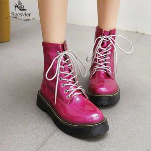 Boots Sgesvier Hot 6 Candy Color Women Ankle Boots Green Pink Low Heel Lace Up Riding Knight Military Boots 2020 Shoes Plus Size 35-42 L230712