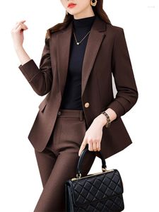 女性のツーピースパンツコーヒーグリーンブラックレッド女性パンツスーツレディースビジネスワークウェアフォーマル2セット女性ブレザージャケットとズボン