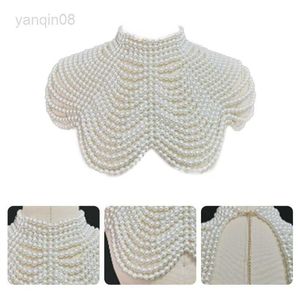 Pendant Necklaces Women Imitation Pearl Beaded Bib Choker Necklace Body Chain Shawl Collar Jewelry Apparel DIY Craft HKD230712