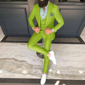 Men's Suits Army Green Wedding Men Suit Set Slim Fit Dinner Prom Grooms Dress Tuxedo Custom Pink Business Blazer Man Jacket Vest Pants