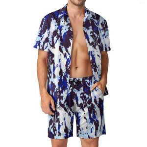 Agasalhos masculinos com padrão tie dye conjuntos masculinos camuflagem azul conjunto de camisas casuais shorts de férias vintage terno gráfico de verão roupas de duas peças