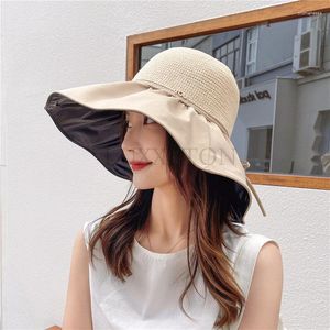 Berets Summer Women's Sunshade Hat Black Rubber Layer Large Eaves Mask Face Breathable Fisherman Sun