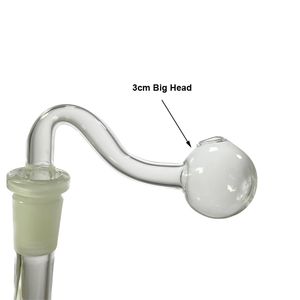 Curved Oil Burner Pyrex Thick Glass Smoking Pipe - 14mm Male With 3cm Big Head Bowl / 10mm Male With 2cm Head