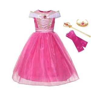 Flickans klänningar Muababy Girl Princess Sleeping Beauty Dress Up Clothes Sleeveless Off Shoulder Aurora Costume Christmas Party Dresshkd230712