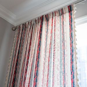 Curtain Curtains Finished Striped Print Fringe Small Window Dining Room Valance Cotton Linen Semi-blackout Living Bedroom Balcony