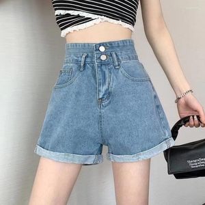 Damen-Shorts, Sommer-Denim, Modetrend, hohe Taille, ein Wort, lockere All-Match-Doppelschnalle, weiße Hose mit weitem Bein, Ins-Jeans, Tanzen