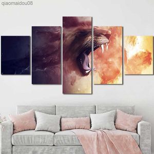 Picture Print On Canvas Artwork Fantasy Abstract Space Lion Clouds Stars Animals Mammals Big Cats with Frame Ready to Hang L230704