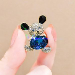 Brooches Female Fashion Blue Crystal Cute Mouse For Women Luxury Yellow Gold Color Alloy Animal Brooch Safety Pins