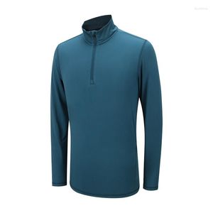 Roupa de banho masculina Camisa de corrida de compressão para homens Fitness manga longa Treinamento esportivo Jogging Academia Secagem rápida com zíper Camisetas esportivas