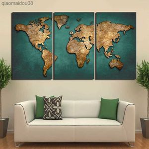 3pcs World Map Vintage Continent Posters Wall Art Pictures Canvas Home Decor Posters Paintings Living Room Bedroom Decoration L230704