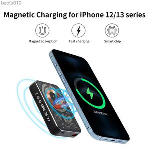 10000 мАч 22,5 Вт Банк мощности быстрые магнитные беспроводные зарядные устройства для iPhone 13 12 11 Pro Max Magsafe Xiaomi PD 20W Прозрачный стиль L230712