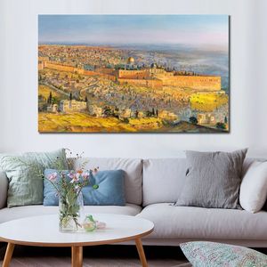 Еврейский Иерусалимский холст -искусство Иерусалим старый город Ручной масляной картины Современный декор стены