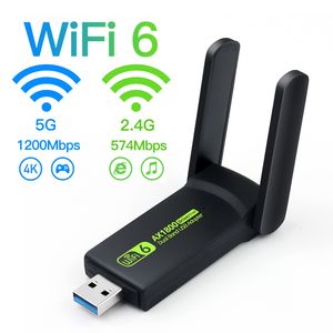 Nätverksadaptrar 1800Mbps WiFi 6 USB Adapter 5G 2 4GHz USB3 0 Wi fi Dongle Wireless 802 11ax Card High Gain Antenn Windows 10 11 230712