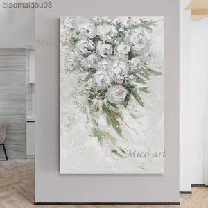 Hand Painted Large Size Wall Artist Home Decoration Snow White Flower Tree Thick Knife Oil Painting Canvas Without Frame L230704