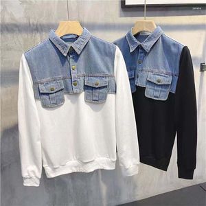 Moletons masculinos 2023 versão coreana da camisa de tendência chumbo duas peças suéter outono maré cartões costura cowboy bonito