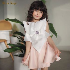 Girl's Dresses Baby Girl Princess Satin Dress Sleeveless Child Vintage Big Flower Vestido Party Pageant Birthday Wedding Baby Clothes 1-12Y 230712