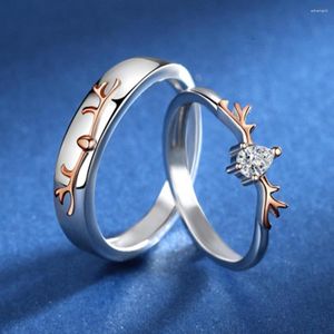 結婚指輪周陽ヘラジカカップル女性 Kpop アクセサリーローズゴールドカラーメンズリングペアジュエリーユニークな愛のギフト卸売 KCR133