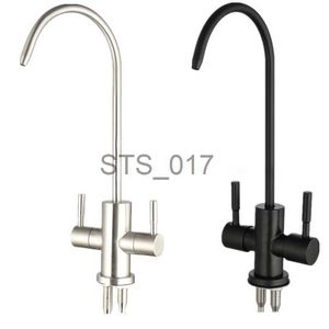 Kitchen Faucets 1/4'' Drinking Water Filter Kitchen Faucet Stainless Steel Double Holes Water Purifier Tap Reverse Osmosis RO Faucet 360 Swivel x0712