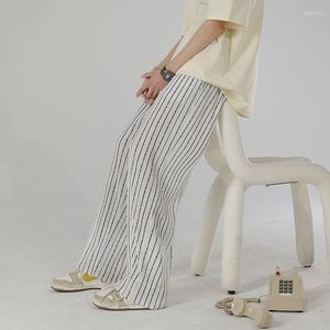 Erkek pantolon çizgili örtü geniş bacak gevşek düz rahat 2023 yaz kontrast rengi erkek pantolon Kore moda