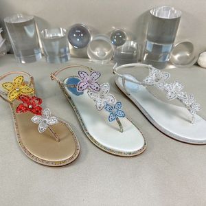 Kadınlar Flip Flops Dantel Çiçek Sandalet Tasarımcı Flip Flop Ünlü Lüks Sırt Strap Beave Sandals Kadın Ayakkabı RC Kristal Sandallar Kadın Rahat Ayakkabı Tasarımcıları Düz ​​Topuk