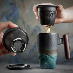 Tazze Tazza da caffè in ceramica fatta a mano Tazza da tè grande Colino in ceramica Tazza retrò creativa Tazza da tè tradizionale Tazza da ceramica Set regalo aziendale R230712