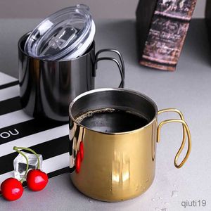 Mugs 380ML Stainless Steel Coffee Thermal Mug with Curved Handle Portable Milk Water Cups Office Kitchen Bar Drinkware Utensils R230712