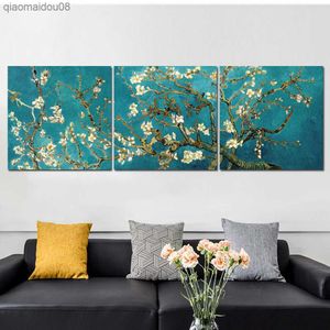 Van Gogh 3 Panels Mandelblüte Leinwand Wandkunst Drucke Berühmte Blumen Ölgemälde Auf Poster Bilder Für Wohnzimmer Dekoration L230704