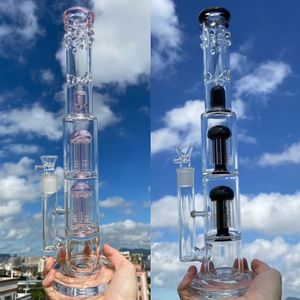 Toro Recycler Bubbler Glass Bongs Hockahs 확산 된 더블 암 트리 Perc Water Pipe DAB RIG와 18mm 보울 조인트