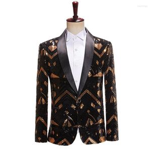 Men's Suits Mens Stylish Sequins Suit Jacket One Button Shawl Lapel Tuxedo Blazer Men Dinner Wedding Groom Party Singer Stage Costume Homme