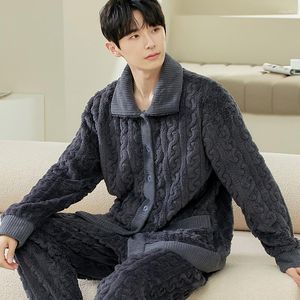 Men's Sleepwear Autumn Winter Pajamas Sets Men Thicken Warm Pyjamas Coral Fleece Two Pieces Home Clothes Male Loose Homewear Pijama Suit