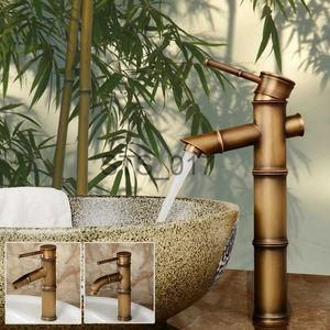 Kökskranar badrum bassängen kran antik mässing bambuform kran brons finish handfat kran enkel handtag varm och kallt vattenblandare kran x0712