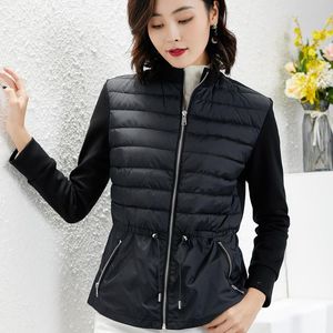 ジャケット2022新しいスタイルのライトとショートダウンジャケットの女性用ドローストリングウエストファッション黒と白のロングリーブコート