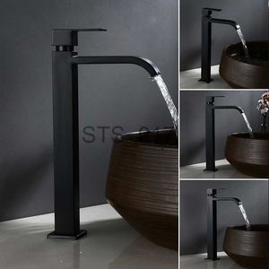 Kitchen Faucets Matt Black Bathroom Basin Faucet Stainless Steel Waterfall Tall Sink Vessel Tap Single Cold Water Deck Mount Lavotory Faucets x0712