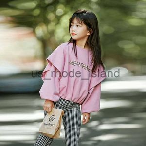 Jackets Hoodies Fashion Girls Sweater Fashion Sweatshirt Spliced Sleeves Casual Pink Pullover Hip-hop Tops Autumn Kids Clothing Children's dress x0712