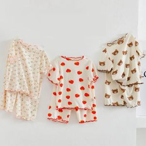 Clothing Sets Casual Suits O-neck Pullover Short Sleeve Floral Full Print T-shirtshorts Children's Style Cute Cotton Soft Skin Baby Sets 230711