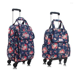 Suitcases 20 Inch Women Carry On Hand Luggage Bag Oxford Rolling Backpack Travel Trolley Wheeled Backpacks