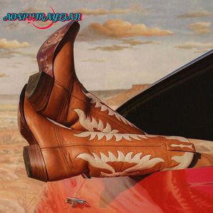 Buty Brown Wings Western Cowboy Boots for Women 2023 Vintage Wzór damskie buty Cowgirls Retro Street Sukienki L230712