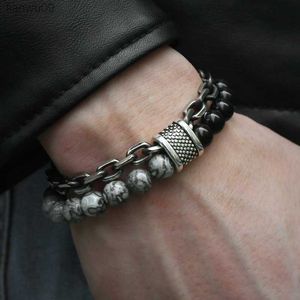 Novo 2020 masculino tigre olho de pedra pedra frisada pulseira de aço inoxidável gunmetal elo corrente pulseira de ioga joias masculinas dropshipping l230704