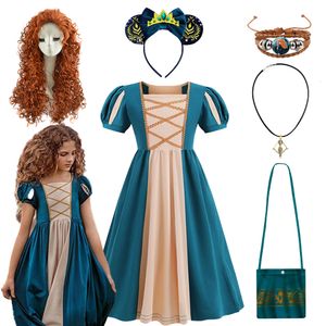 Abiti da ragazza Natale Bambini Principessa Merida Dress Up Carnival Party Brave Cosplay Costume Summer Girls Vintage Dark Green Cotton Dress 230712