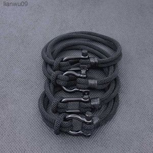 Men Black Stainless Steel U shape Survival Bracelet Outdoor Camping Rescue Emergency Shackle Rope Bracelet For Women Jewelry L230704