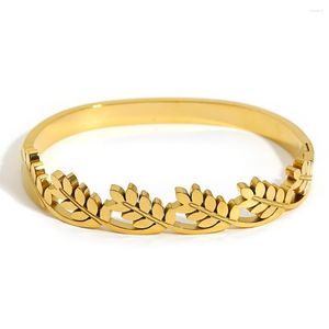 Bangle Greatera Stainless Steel Leaves Bracelets Bangles For Women Minimalist 18K Gold Plated Metal Plant Bracelet Waterproof Jewelry