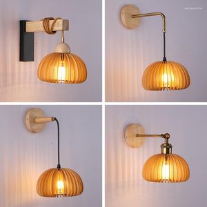 Wall Lamp Modern Pumpkin Wooden Lamps LED Minimalist Sconce For Bedroom Bedside B&B Study Living Room Home Decor Lighting Luster