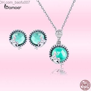 Charm Bamoer 925 Sterling Silver Romantic Mermaid Love Earrings Necklace Jewelry Set Z230712